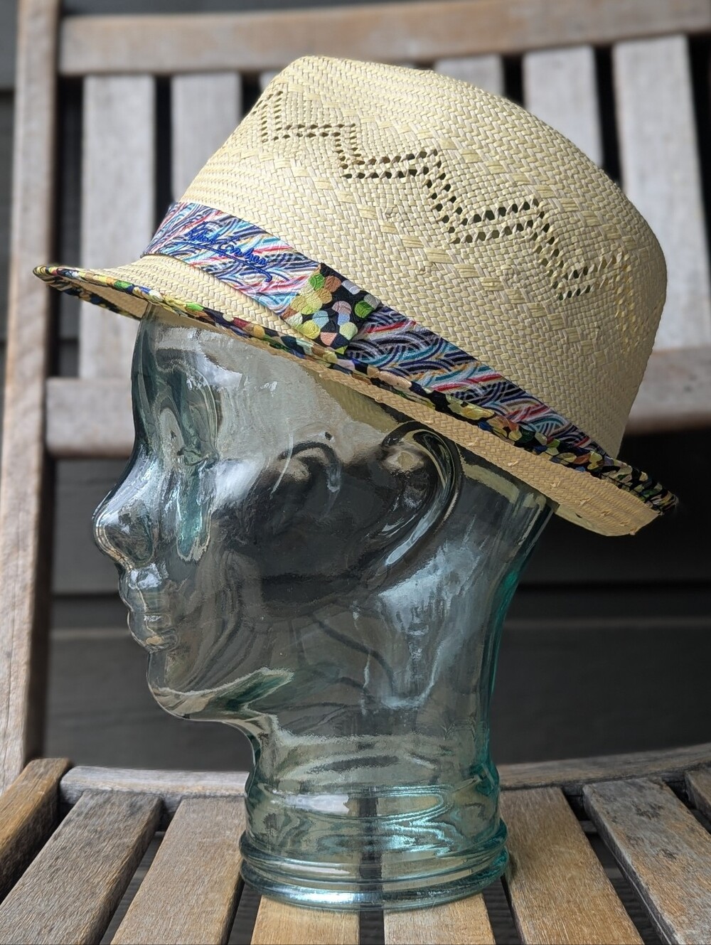 Robert Graham Straw Fedora Hat with Colorful Printed Band Size Large